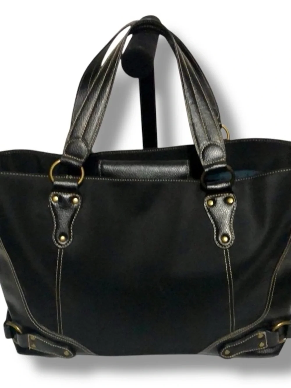 Classic Black Tote Bag with Top  Stitching